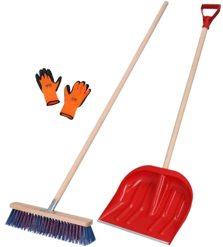 KOTARBAU® Set pala da neve con manico in legno, 134,5 cm, scopa da strada da 43 cm + guanti, pala da neve, scopa da giardino con manico, pala da neve per auto, manico in legno per spalmare la neve