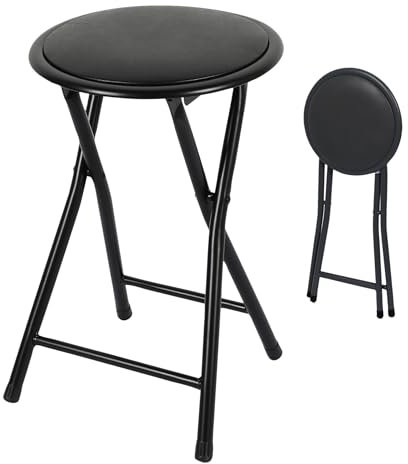 Spetebo Metall Klapphocker rund schwarz - 45 x Ø 30 cm - Sitzhocker klappbar mit gepolsteter Sitzfläche - Universal Hocker Klappstuhl Falthocker Sitzgelegenheit für Küche Bad Flur