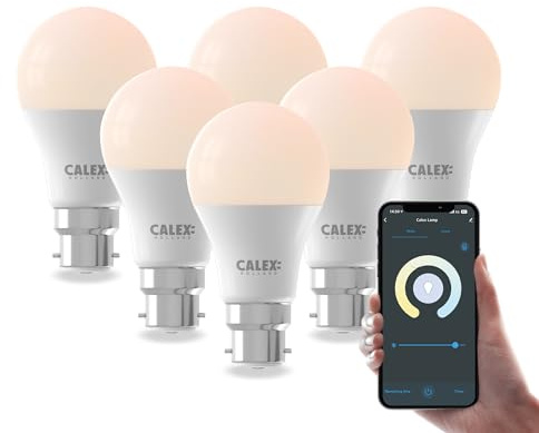 CALEX - Smart LED Bulb Bayonet B22, 6-Pack, WiFi LED A60 Bulb, Warm White Light, App and Works with Amazon Alexa and Google Home, 9.4W