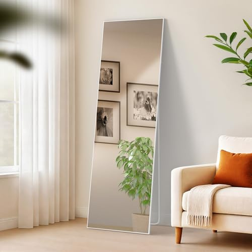 CLP Gran Espejo Benicia, Espejo de pie y Espejo de Pared en uno, Espejo de Cuerpo Entero Marco metálico en Varios tamaños y Colores, Color:Blanco, Tamaño:160x50 cm