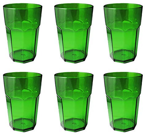 omada Design set de 6 vasos de bar, refresco o bebida larga 42.5 cl, 12.5 cm de alto en plástico, irrompible, apilable, octogonal y apto para lavavajillas, Unglassy Line