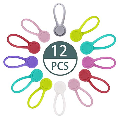 Enrouleur Magnétique,12 Pièces Enrouleurs de Câbles Magnétiques, Clips pour Casque/Câble USB,pour Casque, Câble USB, Cuisine Domestique et Utilisation Scolaire (8 Couleurs)