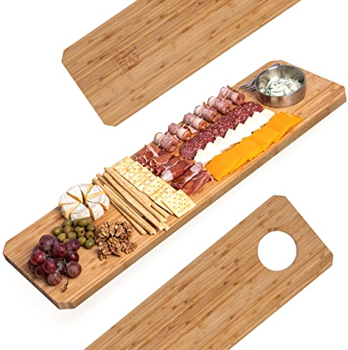 Bamboo Home Life Tabla larga para embutidos, tabla de queso de 76 cm de largo, incluye agujero para salsas o para colgar en la pared, ideal para carnes, quesos, aperitivos en fiestas, regalos