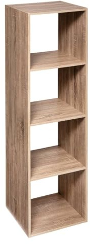 5five - Bibliothèque Etagère 4 Cases Effet Bois Chêne Hauteur 134 cm. Meuble de Rangement Colonne