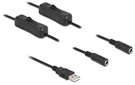Delock Kabel USB Typ-A Stecker zu 2 x DC 5,5 x 2,1 mm Buchse mit Schalter 1 m
