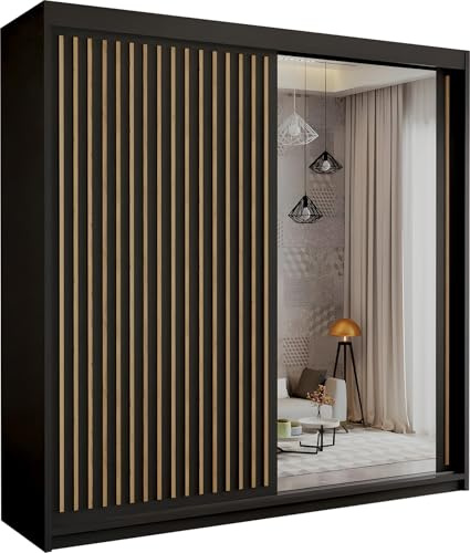 SLIDING WARDROBE 4U Modern Burg Free Standing Large Sliding Wardrobe For Bedroom in 150cm,203cm & 250cm with White,Black,Grey & Oak Colors (Black, 203cm)