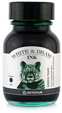 Octopus Write and Draw Ink 337 Green Tiger, Waterproof Ink for Writing and Drawing, Calligraphy Ink, Lightfast Drawing Ink for Fountain Pen, Glass Pen, Brush, 50 ml