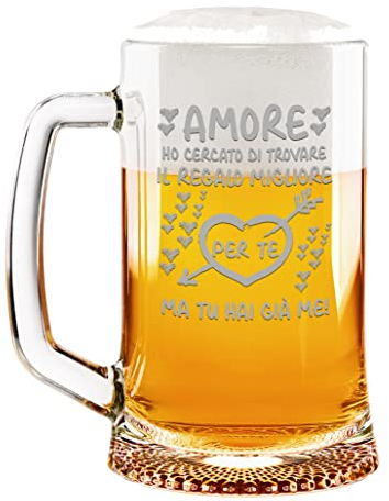 Colorfamily Boccale da Birra SanValentino Amore ho cercato di trovare il regalo migliore per te Bicchiere 50 cl con incisione Regalo Fidanzati Innamorati Divertenti