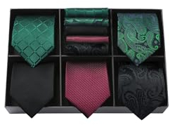 HISDERN Los 5 Stuck Krawatten Set Herren krawatte und Einstecktuch krawatten mit Taschentuch Geschenkbox Elegante Hochzeit Seidenkrawatte für Männer