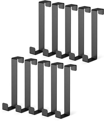 virea 10 x Türhaken Schwarz - - Kleiderhaken zum einhängen - Türkleiderhaken aus Edelstahl - Haken für Türaußenseite - Garderobenhaken für Jacken, Taschen, Bademantel etc.