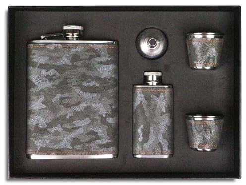Set regalo fiaschetta, fiaschetta per liquori da uomo con rivestimento in pelle mimetica, fiaschetta da 8 once, fiaschetta in acciaio inox 18/8, fiaschetta per liquori da uomo, confezione regalo