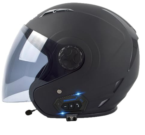 Casque Jet Moto Bluetooth ECE Homologué Casques de Moto électrique Scooter avec Double Visière Casque avec Haut-Parleur Intégré pour Une Réponse Automatique 11,XL