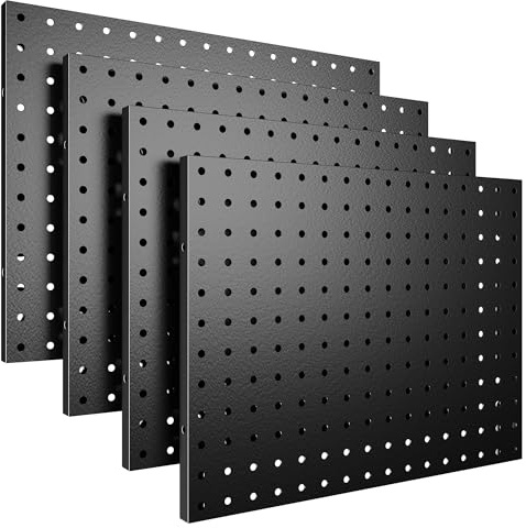 Spampur Peg Board, 4 Pack Metal Pegboard Panels Black Pegboards Wall Organizer, Tools Pegboard Storage System for Workbench, Garage Tool Storage, Office Organization, Wall Home, Craft Room