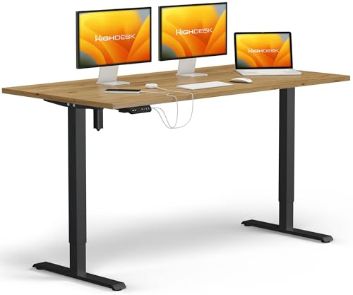 KRIEG HighDesk SMART Höhenverstellbarer Schreibtisch 120 x 80 cm I Schwarz + Eiche - Elektrischer Sitz- & Stehtisch mit Tischplatte - Stehschreibtisch Elektrisch Höhenverstellbar