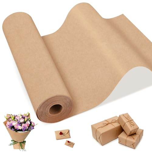 Euqvunn Papel Kraft, Natural y Reciclable, 30cm x 35m, 75g/㎡, Resistente a la Rotura para Artes y Manualidades, Rollo de Papel Kraft para Regalos y Relleno de Vacíos