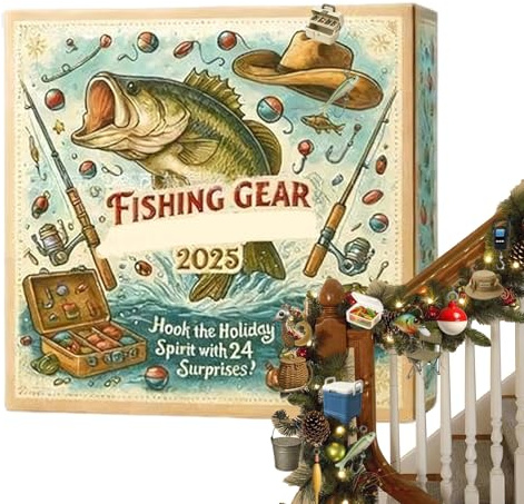 2025 Juladventsprydnad | 2D akryldekoration formad fiskeutrustning - 24 dagars nedräkningskalender för fester - för bil väggdörr