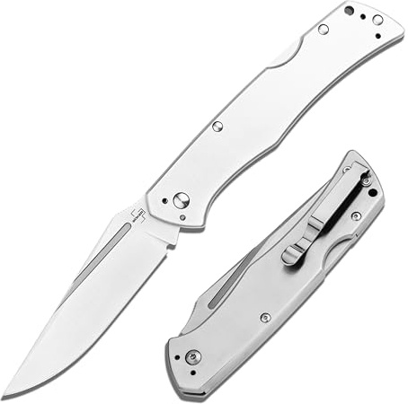 BÖKER PLUS® MEK - modernes Taschenmesser mit Backlock - hochwertiges Klappmesser mit Nagelhau - 42a konformes Zweihand-Messer mit 10,7 cm Nitro-V Droppoint Klinge - 2 Hand Messer mit Clip