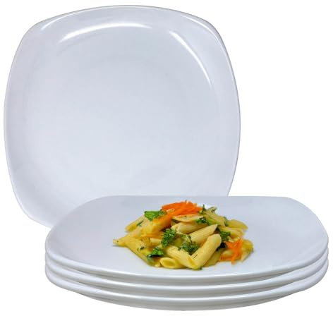 UNIQUE HOME LIVING Luna 4-Piece White Dinner Plate Set, 8.8 Inch Ceramic Side Plates Square Dessert Plates, Snack/Salad/Fruit/Side Plate 22.5cm Dinnerware, Microwave and Dishwasher Safe