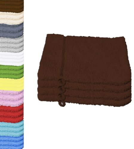 Style Heim 4 Stück Waschlappen Waschhandschuh Frottier aus Baumwolle ca. 15x21 cm 480 g/m² Schokobraun