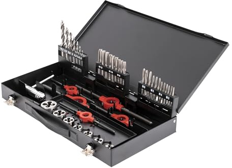 STIER Gewindeschneid Set HSSG, Gewindeschneidsatz, 45tlg, Metrisch M3-M12, Gewindebohrer & Schneideisen, Kernlochbohrer HSSG, Gewindeschneider Set Profi, Kernlochbohrer