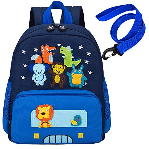 willikiva Cute Zoo Little 3d Backpack Kids Backpack for Boys and Girls Toddler Backpack Waterproof Preschool Safety Harness Leash (Blue Small Size,Age 1-2)