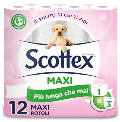 Scottex Carta Igienica Pulito Originale, Fatto in Italia, Fonti Certificate, Formato Maxi, 12 Mega Rotoli