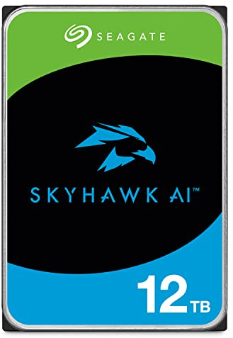 Seagate SkyHawk AI intern övervakningshårddisk HDD 12 TB, 3,5 tum, SATA 6 Gb/s, 256 MB cache, DVR-/NVR-säkerhetskamerasystem, räddningstjänster, modellnr.: ST12000VE001