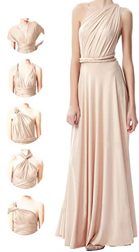 INFIWING Infinity klänning med bandeau brudtärneklänningar, lång en storlek omlottklänning, dam, multiway klänning bröllopsgäster brudtärna klänning, champagne, one size
