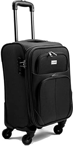 R.Leone Valigia Trolley Espandibile bagaglio a mano 4 ruote in stoffa adatto easyjet 45X36X20 214 (Nero, XS Bagaglio a mano 51cm)