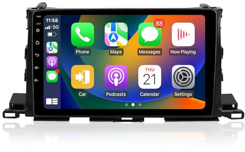 ViaBecs Android 13.0 6G 128G Car Stereo Wireless Apple CarPlay for Toyota Highlander 2014-2019, 10.2 HD Touch Screen Radio Bluetooth GPS Navigation, 2.4GHz & 5GHz WiFi, SWC, DSP 48-EQ AM FM Radio