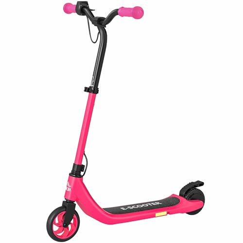 HOMCOM Electric Scooter for Kids, Scooter for Age 6+, Up to 8 KM/H, Maximum Range 6 KM, 6kg Lightweight, Adjustable Height, Rear Brake, Pink