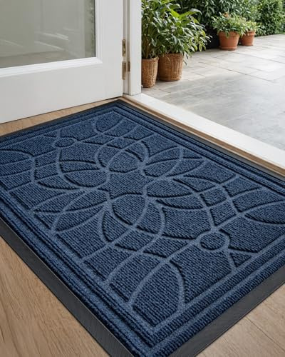 DEXI Front Door Mat Outside Entrance, Heavy Duty Non Slip Low Profile Doormat for Entryway, Trap Dirt and Moisture Welcome Mats, Easy Clean, Patio, Garage, 3x2, Blue