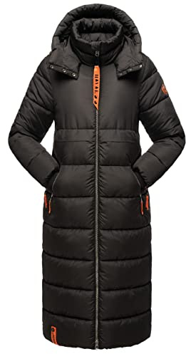 Navahoo Manteau d'hiver chaud matelassé pour femme avec capuche fleur de cristal XS à 3XL, Noir , XL