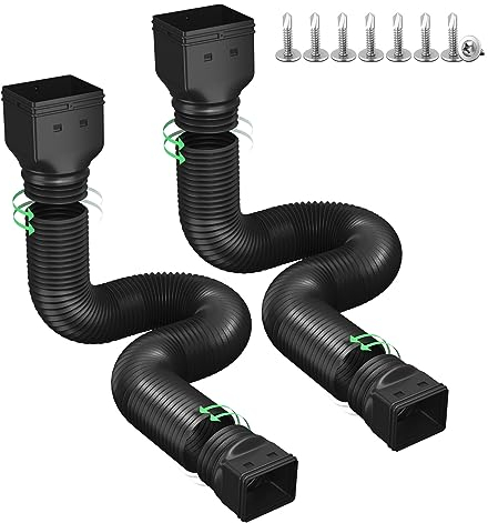 Ogutter Rain Gutter Downspout Extensions, Downspout Extender for Rainwater Drainage Flexible, Down Spout Drain Extension Pipe and Extendable from 21 to 66 Inches (2 Pack, Black)