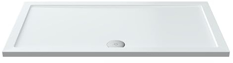 Balterley 1400 x 760 mm Rectangular Shower Tray, Slimline Shower Trays, Durable Stone Resin Base Trays for Bathroom Enclosure Cubicle, Central Waste Rectangular Tray for Wetroom Showers (White)