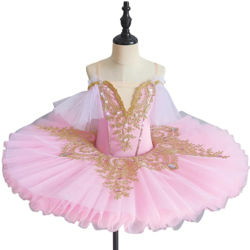 GeRRiT Niña Ballet Tutú Profesional Mujeres Adultas Niño Niños Ballet Danza Traje Plato Panqueque Tutú Bailarina Vestido De Fiesta,Rosado,150