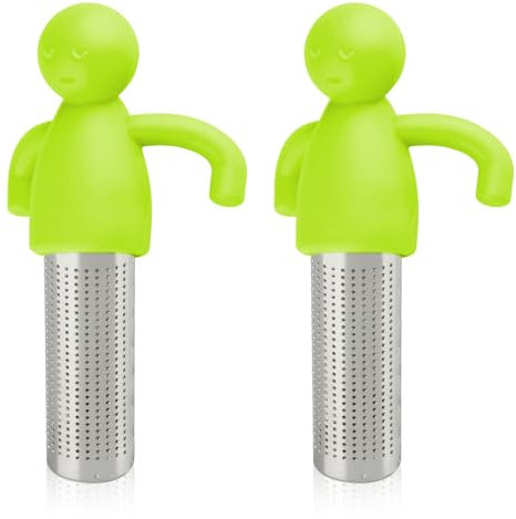 GLADFRESIT 2PCS Humanoid Tea Leaf Brewer Originality Stainless Steel Tea Strainer for Cafe Living Room Filter More Than 99% of Tea Leaves (Green)