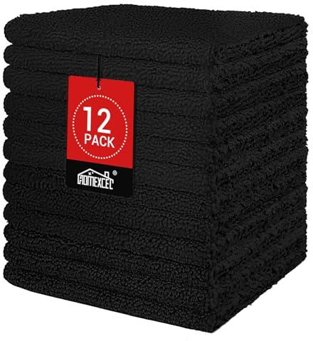 HOMEXCEL Black Washcloths 12 Pack, Highly Absorbent and Soft Microfiber Face Towel, Makeup Remover Towels, Multi-Purpose Wash Cloths for Bathroom, Hotel, Spa, Gym, and Kitchen, 12x12 Inch