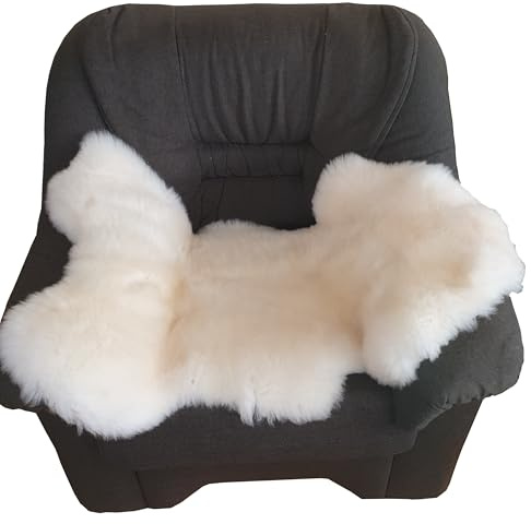 FURRYMAN Pelle di pecora, bianco, naturale, senza cromo, pelliccia bianca, grande (110-120 cm), capelli morbidi e sciolti, pelliccia di agnello decorativa naturale