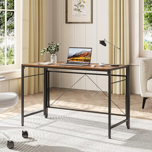 Dripex Folding Desk 110 x 50cm Writing Computer Desk Foldable Table Space Saving Home Office Desk Easy Assembly, Rustic Brown