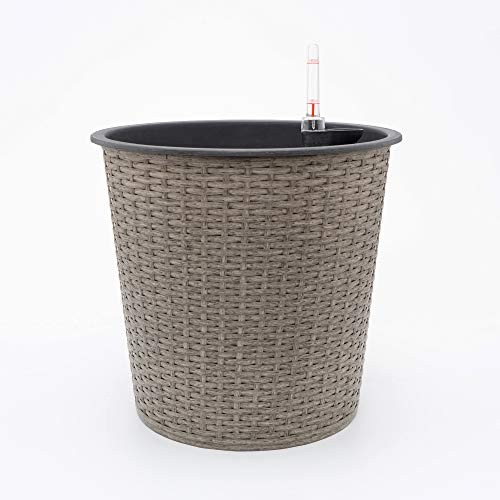 13 in Smart Self-Watering Planter Pot for Indoor and Outdoor Weather Resistant, Easy Assembly Gray Wicker, Rectangle