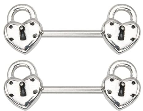 2PCS 316L Surgical Steel 14G Nipple Rings Dainty Heart Lock Nipple Barbell Shield Nipplerings Piercing Jewelry 14mm 9/16 Inch