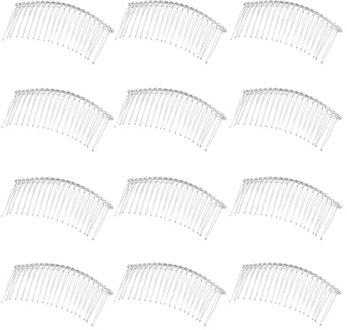 XCSJ Pack of 12 Veil Combs DIY Metal Bridal Wedding Comb Wedding Veil Side Comb Veil Hair Accessories Metal Hair Comb for Women, Bridal Jewellery (Silver, 20 Teeth)