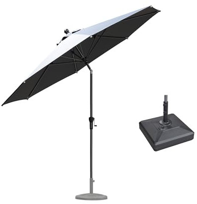 PURPLE LEAF 300 cm Sonnenschirm mit Schirmständer Alu Knickbarer Gartenschirm mit Kurbelvorrichtung, für Balkon Terrasse, Markt Tisch Schirm, UV-beständig, Grau
