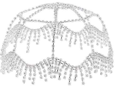 PLIGREAT Diadema de malla con diamantes de imitación, estilo vintage de los años 20, Crytsal, diadema de plata con gorro de Gatsby para mujer, disfraz de graduación, boda, fiesta, accesorio para el