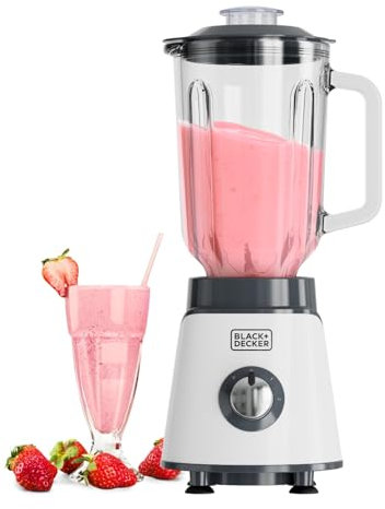Black+Decker - Batidora de Vaso BXJB1002E 1000W | Jarra Cristal 1,5L | Cuchillas Acero Inox 4 Filos | Función Pica Hielo | 2 Velocidades + Pulse | Apta Lavavajillas | Sistema de Seguridad