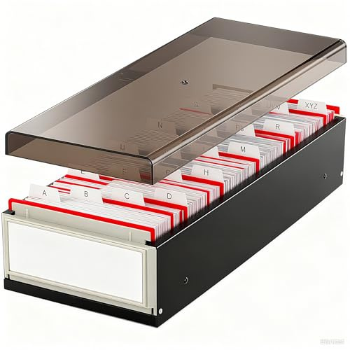COTOSEA Business Card Holder for Desk, 800 Capacity Plastic Business Card Organizer Box, Desktop 3.5x2.2in Credit Flash Gift Cards Holder File Box Storage, A-Z Tabs, Metal Structure, Black