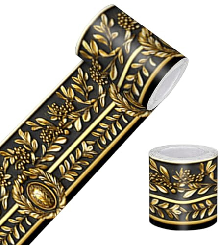HOMETITUTE Wallpaper Border Peel and Stick Vintage Baroque Wall Trim Self Adhesive Decorative Accent Strip Border for Walls Mirror Frame Living Room Hallway Bedroom Kitchen 4x196 Inch Gold Ornamental