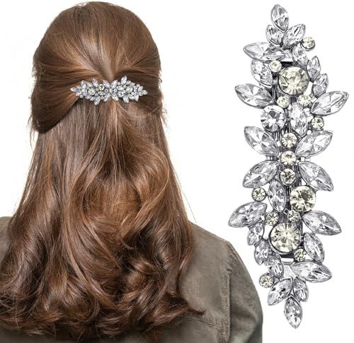 Barrettes à cheveux en strass pour femmes | Barrettes argentées | Accessoires de mariage pour femmes | Épingles à cheveux scintillantes | Pince à cheveux fleur pour mariée, cheveux longs, bal de promo