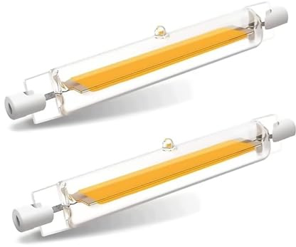 Homesally Lampadina LED R7S 118mm 20W Dimmerabile, Lampadina Lineare a Filamento COB, Tipo Chip, Luce a Doppia estremità, Sostituzione Alogena 200W, 360 Gradi per Proiettore,Warm White,118mm 20W 2Pcs
